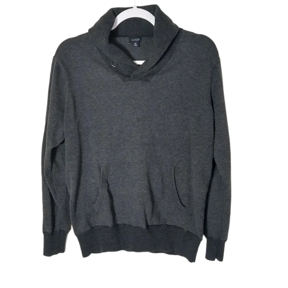 J. Crew Men's Button Collar cotton pullover sweater shirt size Medium Grey‎